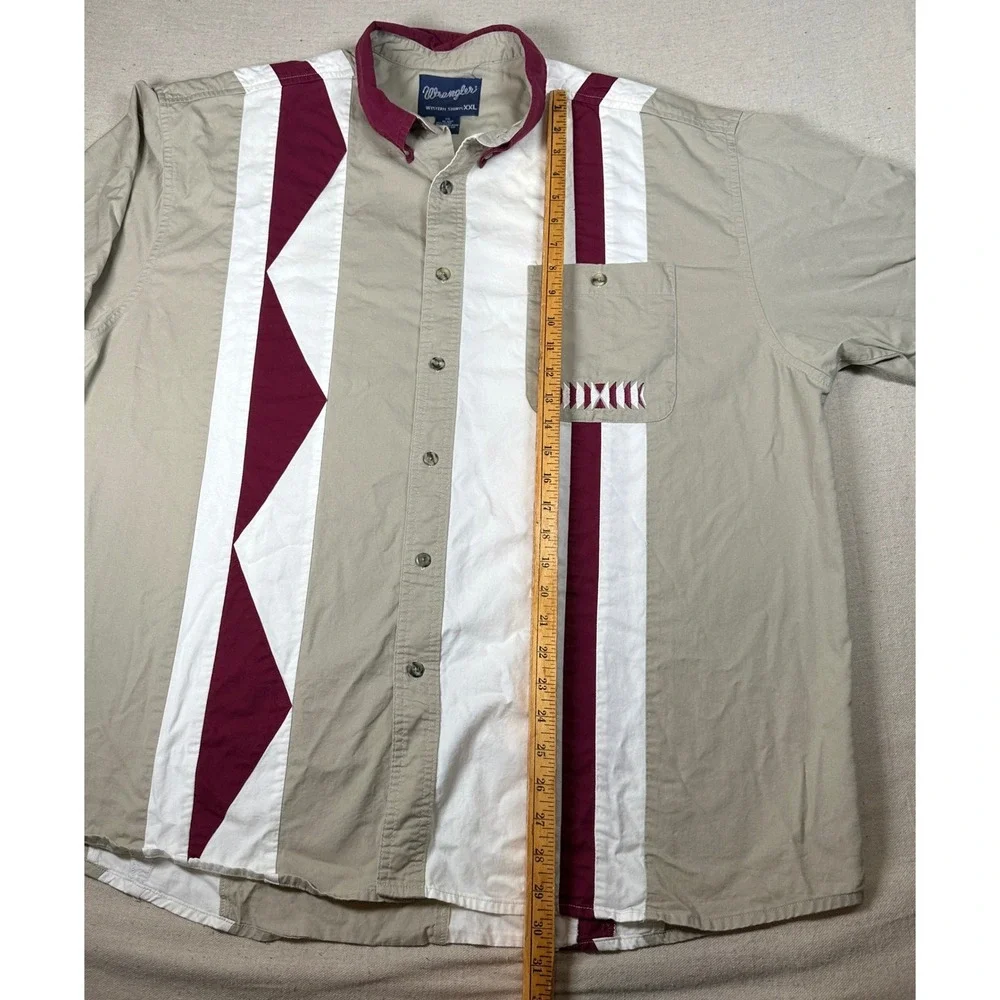 Wrangler Western Shirt XXL Mens Beige Maroon Geometric Colorblock Button Down 90 - Picture 3 of 7